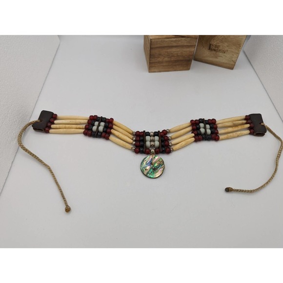 Vintage Native American Old Choker Turkey Bone/Leather horse Hair Traditional - Picture 8 of 12